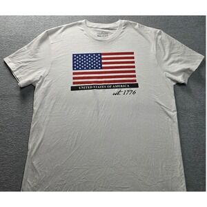 General Standard Mens XL White American Flag Graphic T-Shirt Made in USA Cotton